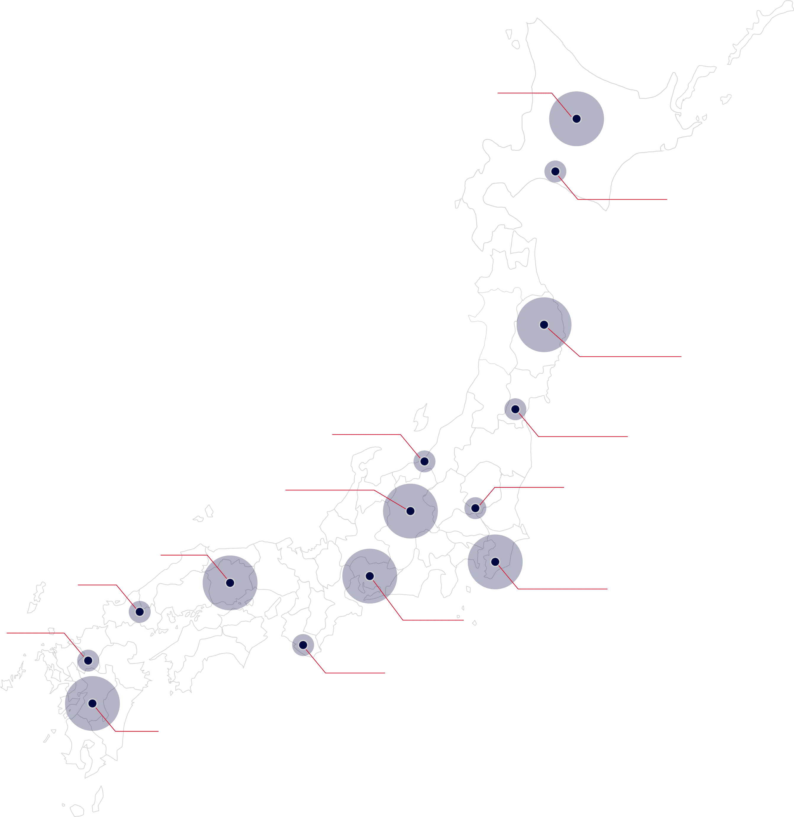 日特建設が復旧に携わった災害を示した日本地図